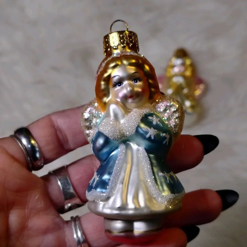 VTG Hand Blown Glass Angel Ornaments Lot Of 2